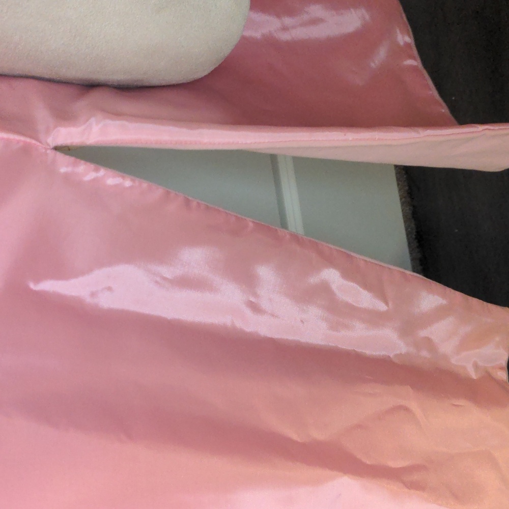 Vintage 60s Long Pink Duster Elegant Dress Jacket Velure Satin W/ Brooch SZ Lrg - Picture 10 of 10
